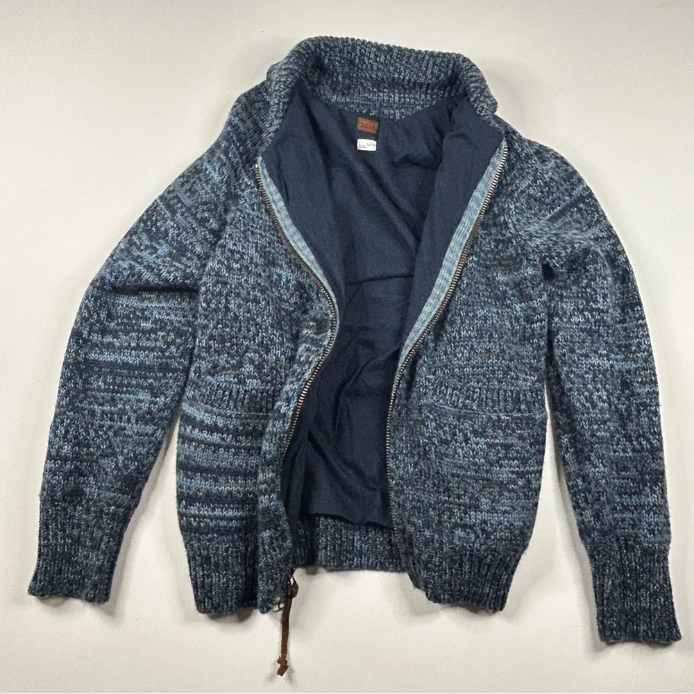 VSTR Men’s Shawl Collar Sweater Full Zip Medium Knit Thick  Hipster preppy NEW